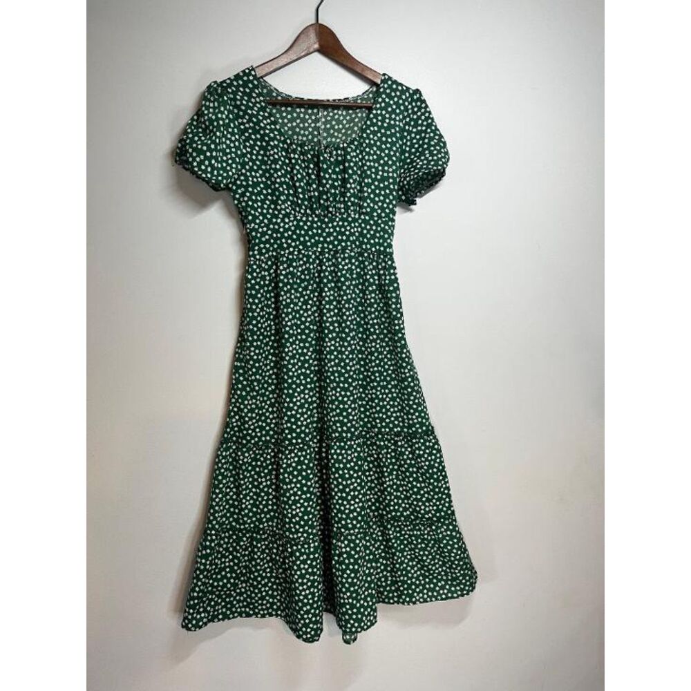 Green Women's Dress with White Flowers